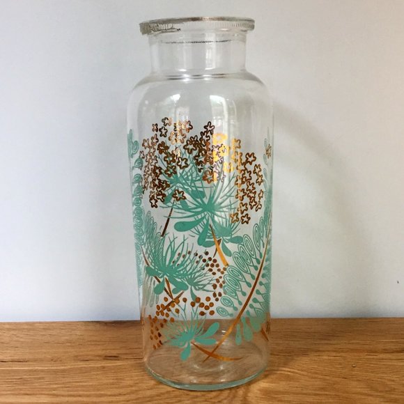 VTG Vase Queen Anne's Lace Fern MCM Glass Boho